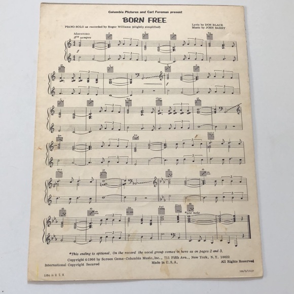 Vintage 1966 Born Free sheet music - Picture 4 of 5